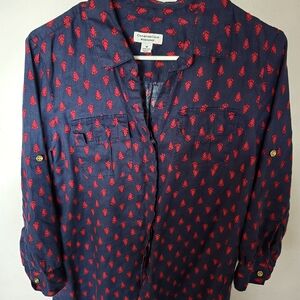 Charter Club Navy Shirt with Red Leaf Pattern